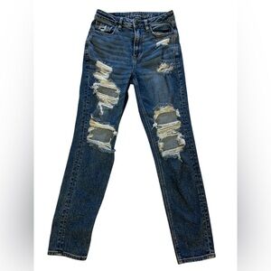 American Eagle Blue Distressed Mom Jeans